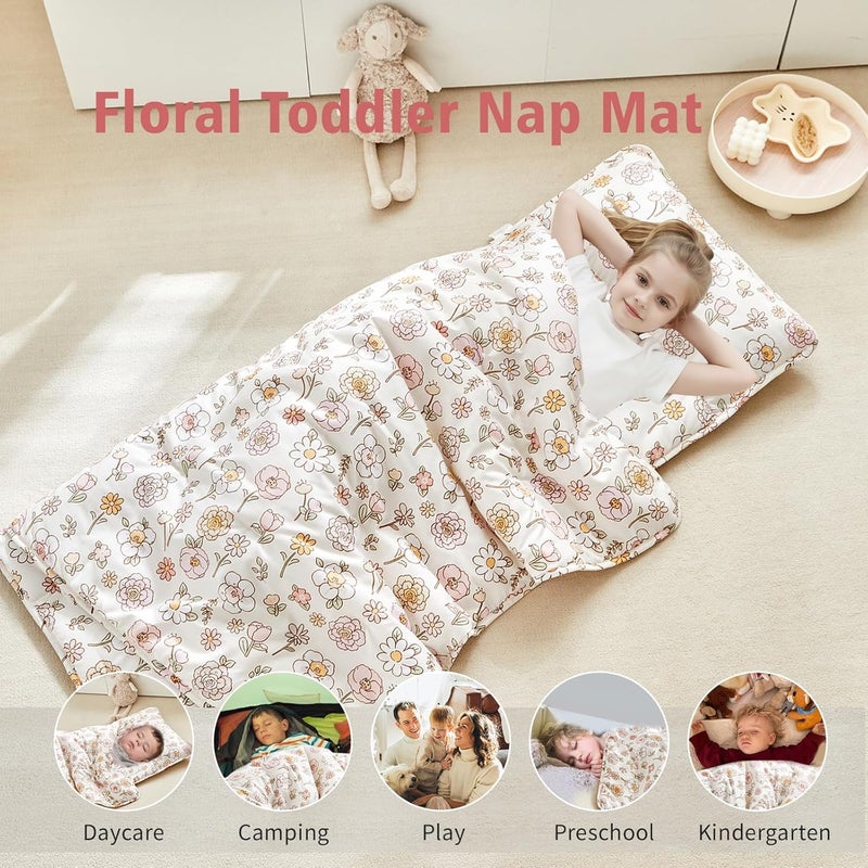 DuShow Toddler Nap Mat with Removable Pillow,Ultra Soft Slumber Bags for Girls,Kids Sleeping Bags with Roll Up Design, Perfect for Preschool,Daycare,Kindergarten - Image 3